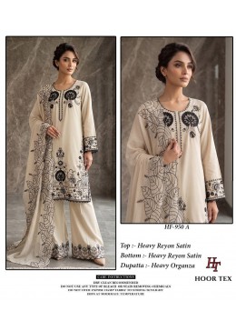 HF - 950 - A B C D - HEAVY REYON SATIN WITH EMBROIDERY WORK BY PAKISTANI READYMADE SHARARA AND PLAZZO SUIT COLLECTION 