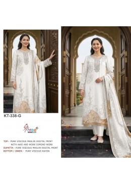KT - 338 - PURE VISCOSE MUSLIN DIGITAL PRINT AND HAND WORK BY PAKISTANI SUIT COLLECTION BY SHREE FAB 