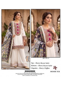 HF - 951 - A B C D - HEAVY REYON SATIN EMBROIDERY WORK BY PAKISTANI READYMADE SHARARA AND PLAZZO SUIT COLLECTION 