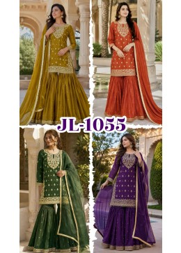 JL 1055 Pure GMY Silk Embroidery Sequence Top Sharara Set with Dupatta 