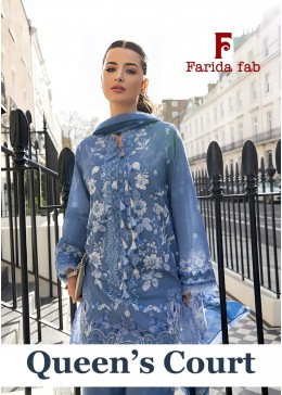 Queens Court by FARIDA FAB - 100% Pure Lawn Cotton Printed Suit (Set of 6 Pcs)