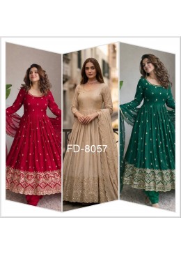 FD 8057 Trending Chinon Silk Ready-to-Wear Gown Pant Dupatta Set