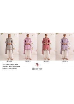 Hoor Tex HF-955 Pakistani Heavy Reyon Satin Suit Set with Chinon Dupatta Pakistani Suit Single And Full Set Wholesale Price 
