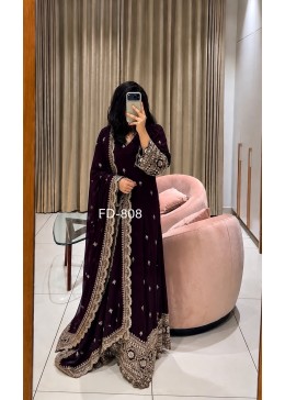FD-808 Blooming Georgette Embroidered Gown with Micro Silk Pant & Dupatta Partywear And Wedding Gown Single Wholesale Price 