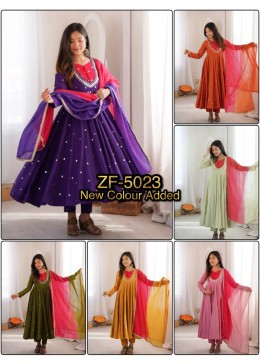 ZF-5023 Elegant Embroidered Sequence & Real Mirror Work Anarkali Gown Set Single Wholesale Price 