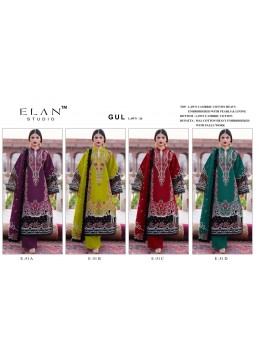 Elan Studio Gul Lawn 26 Embroidered Cambric Lawn Cotton Suit | E 51 Pakistani Dress (Full Set) Wholesale Price 