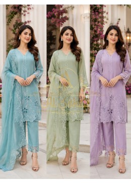 AL-SAKAB Premium Heavy Gold Chiffon Embroidered Suit Set – Design 1706 Pakistani Suit Single Wholesale Price 