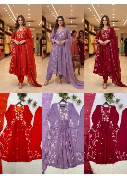 LG-2131 Mul Chanderi Sequence Embroidered Suit Set with Pant & Dupatta Single Wholesale Price 
