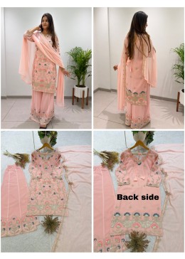 BE-486 Designer Georgette Cording Sequence Embroidered Top Palazzo Set With Dupatta Pakistani Readymade Suit Single Wholesale Price 