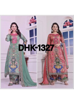 DHK-1327 Eid Special Chinon Silk Digital Print A-Line Kurta Palazzo Set With Dupatta Pakistani Readymade Suit single wholesale price 