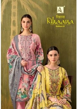 ALOK Suit Rihaana 21 Pure Cambric Cotton Pakistani Printed Embroidered Unstitched Pakistani Suit (Full Set) Wholesale Price 