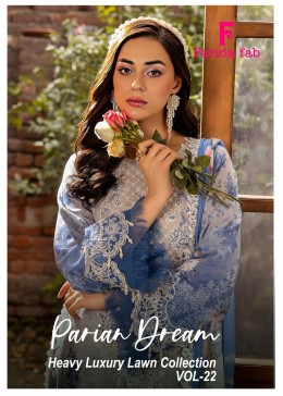 PARIAN DREAM Vol 22 Premium Designer 6-Piece Lawn Cotton Suit by FARIDA FAB Pakistani Karachi Printed Suit (Full Set) Wholesale Price 