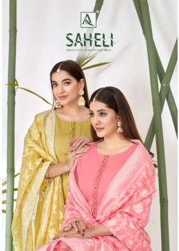 Alok Suit Saheli Designer Cotton Suit Collection – Embroidered Top with Hand Weave Jacquard Dupatta (Full Set) Wholesale Price 