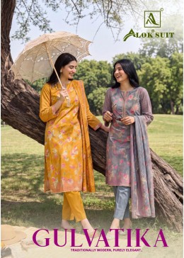 Alok Suit Gulvatika Premium Mudaal Designer Print Suit (Full Set) Wholesale Price 