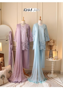 AGHAJAAN D-1029 Cambric Cotton Embroidered Cutwork Suit with Nazneen Dupatta Pakistani Readymade Suit Single Wholesale Price 