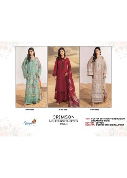 CRIMSON LUXURY LAWN COLLETION VOL-1 by SANIYA TRENDZ – Cotton Chikankari Embroidered Pakistani Suit (Single & Full Set) Wholesale Price 