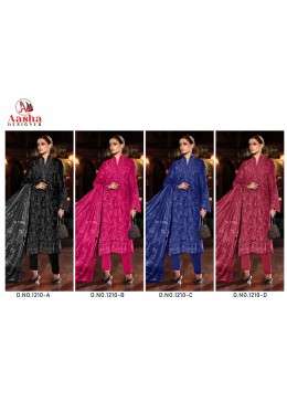 AASHA DESIGNER D.No. 1210 A-D – Reyon Cotton Embroidered Pakistani Suit Single & Full Set Wholesale Price 