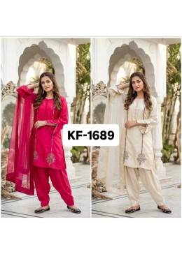 Designer Heavy Natural Crepe | Embroidery & Sequence Work | Farshi Palazzo | Mirror Work Dupatta | M-XXL | Cream & Red