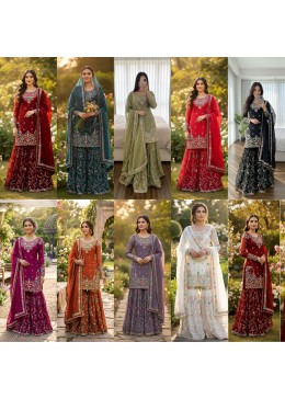 5956 | Premium JMC Silk Anarkali Sharara Set