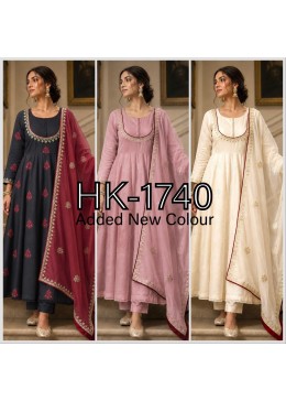 HK-1740 | Roman Cotton Anarkali Gown Pant Dupatta Set | Embroidery & Sequins Work | M-XXL | Ready to Wear