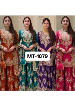 MT-1079 Heavy Natural Silk Embroidered Sequence Palazzo Suit Set