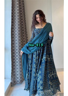NSR-913 Faux Georgette Digital Print Anarkali Gown Set