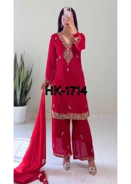 HK-1714 Heavy Faux Georgette Beads Dori Sequence Palazzo Suit Set