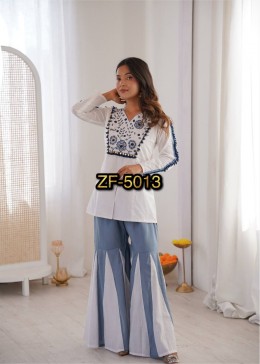 ZF-5013 Pure Roman Silk Mirror Work Designer Co-ord Set