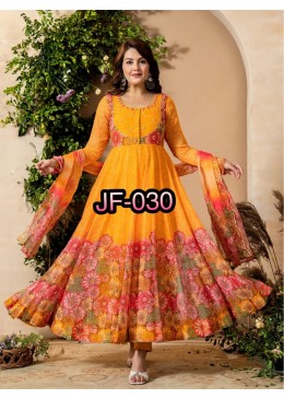 JF-030 Tebby Organza Digital Print Embroidered Sequence Gown Set