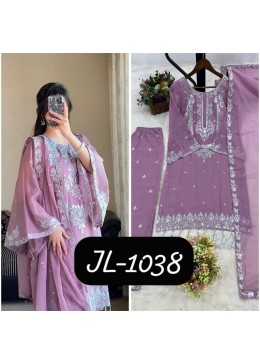 JL-1038 Faux Georgette Embroidered Sequence Kurti Palazzo Dupatta Set