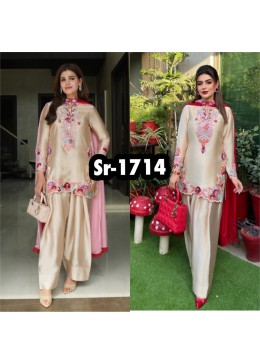 SR-1714 | Natural Satin Embroidered Farshi Suit | Women’s Ethnic Wear