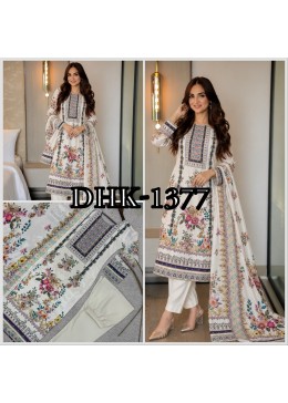 DHK-1377 | Chinon Silk Digital Print Mirror Work Set