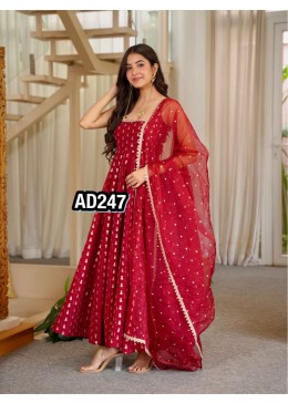 AD247 | Pure Chinon Heavy Embroidered Anarkali Gown