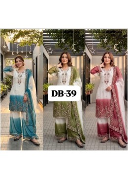DB-39 | Dual Tone Peding Star Georgette Designer Set