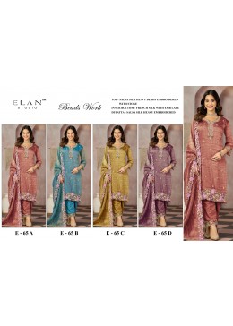 Shop ELAN STUDIO E-65 Salsa 4-Piece Set with heavy beads and stone embroidery, French Silk embroidered lace bottom and heavy embroidered dupatta at ₹1,649/-.