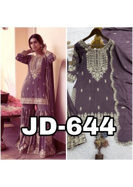 JD-644 | Pure German Chinnon Silk Designer Sharara Collection