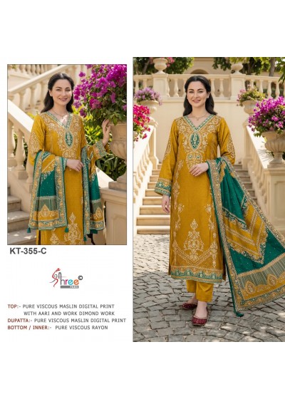 KT - 355 C PURE VISCOSE MUSLIN WORK IN PAKISTANI SUIT BY SHREE FAB 