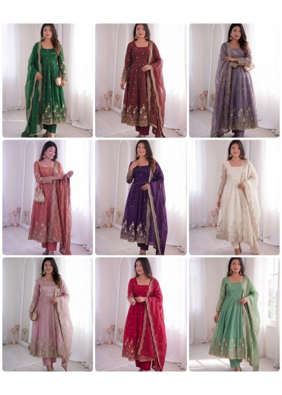 SSC - 718 HEAVY FANDY SILK SEQUENCE EMBROIDERY WORK IN ANARKALI NAIRA SUIT 