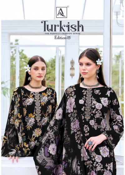 TURKISH - 15 PURE VISCOSE REYON PRINT WITH FOIL AND FANCY EMBROIDERY WORK IN ALOK SUIT 