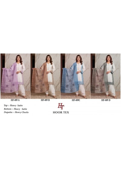 HF - 889 A B C D HEAVY SATIN READYMADE PAKISTANI SUIT BY HOOR TEX 