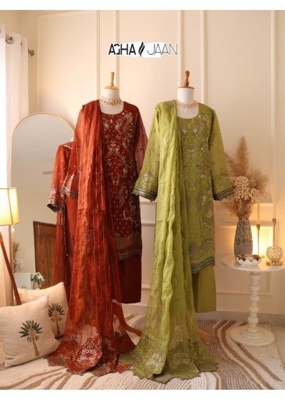 D NO:- 1032 CHIFFON ORGANZA WITH EMBROIDERY AND PETCH WORK IN PAKISTANI READYMADE COLLECTION BY AGHAJAAN 