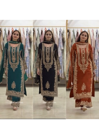 SR - 1617 FAUX GEORGETTE WITH HEAVY EMBROIDERY SEQUENCE WORK IN PAKISTANI READYMADE SUIT 