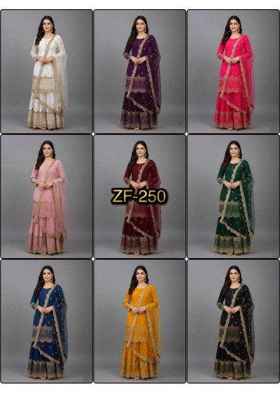 ZF :- 250  HEAVY FOX GEORGETTE READYMADE PAKISTANI SHARARA SUIT COLLECTION 