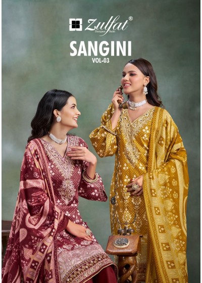 SANGINI VOL :- 3 PURE JAM COTTON HEAVY MIRROR AND AARI WORK SUIT BY ZULFAT DESIGNER 