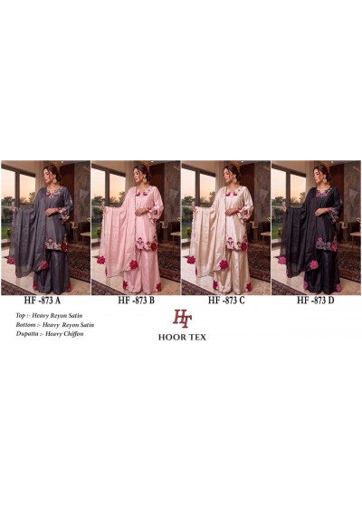 HF - 873-A B C D HEAVY SATIN PAKISTANI READYMADE SHARARA SUIT COLLECTION BY HOOR TEX 
