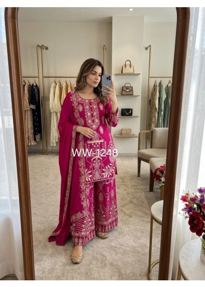 WW - 1248 PURE CP-VICITRA SILK WITH EMBROIDERY WORK BY PAKISTANI READYMADE SHARARA SUIT COLLECTION 