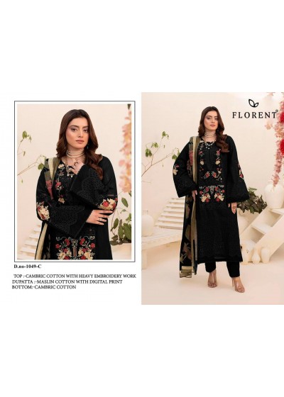 FLORENT - 1049 - CAMBRIC COTTON WITH HEAVY CHIKANKARI EMBROIDERY WORK BY PAKISTANI SUIT COLLECTION 