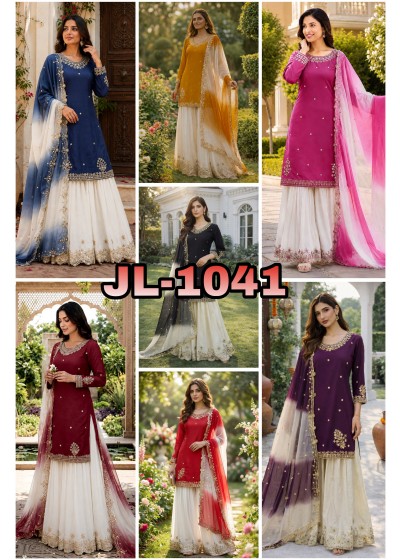 JL - 1041 - PURE NATURAL FRENCH CRAPE WITH PAKISTANI READYMADE SHARARA SUIT COLLECTION 