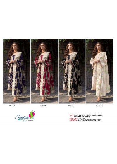 D.NO:- 1013-ABCD - OMBRE PREMIUM VOL-8 - COTTON WITH CHIKANKARI EMBROIDERY WORK BY PAKISTANI SUIT COLLECTION 