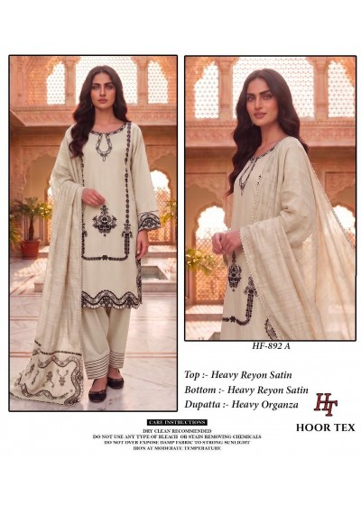 HF - 892-ABCD - HEAVY RIYON SATIN WITH PAKISTANI READYMADE  SUIT COLLECTION BY HOOR TEX 